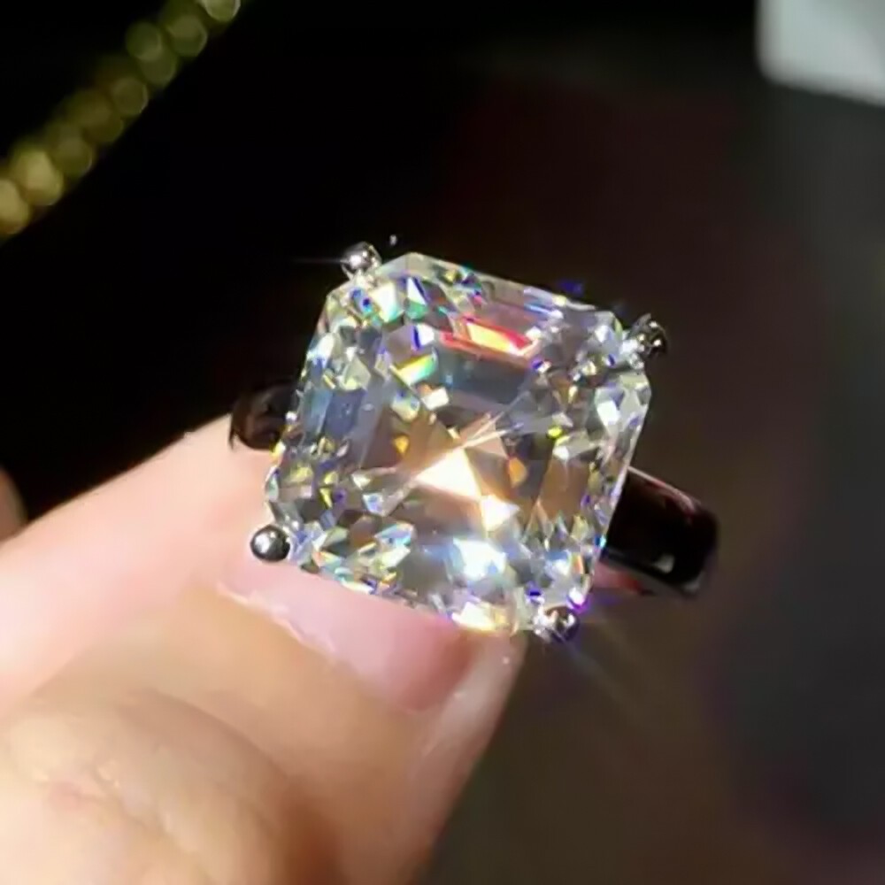 16.10 Ct Asscher Cut White Diamond Solitaire Ring In 925 Silver Certified