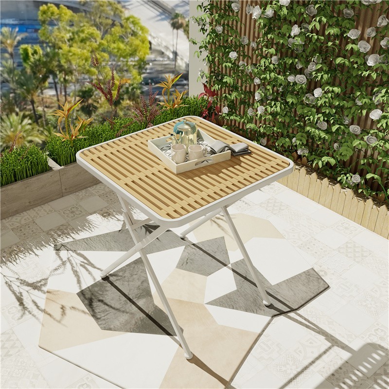 Modern Folding Square Table Indoor Outdoor Utility Table PP Tabletop Metal Legs