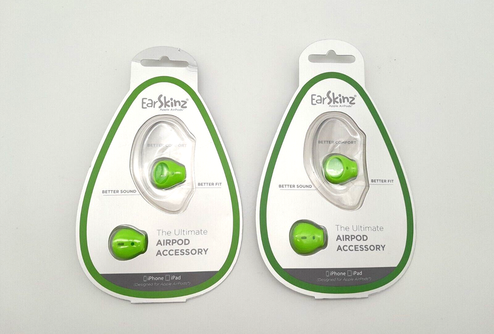 Earskinz ES3 2 Pack Green Wireless Earbud Covers for Apple AirPods iPhone New Sealed