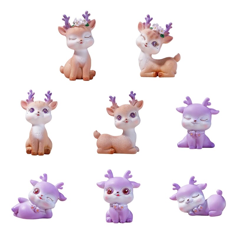 Cartoon Deer Figurine Statue Resin Reindeer Statue for Home Car Decor