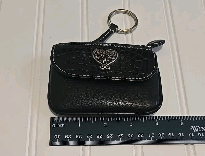 Brighton Heart Leather Coin Wallet 4x3 Black with Keychain