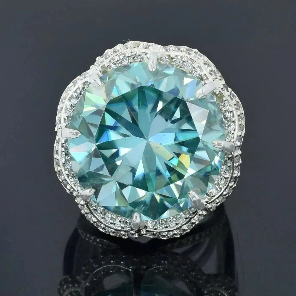 RARE 28.20 Ct Certified Round Cut Blue Treated Diamond Solitaire Ring 925 Silver