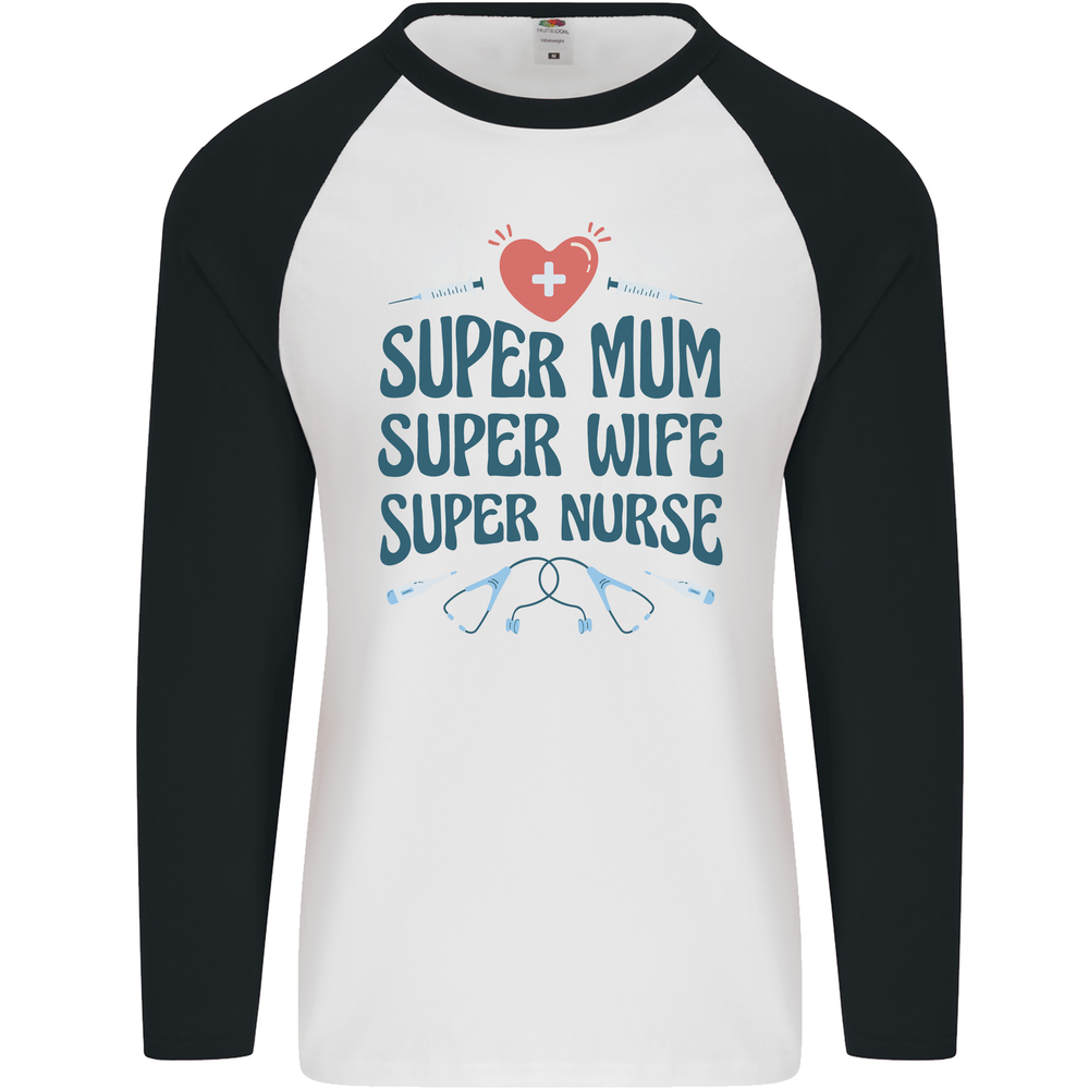 Super Mum Wife Nurse Mothers Day Gift Mens L/S Baseball T-Shirt