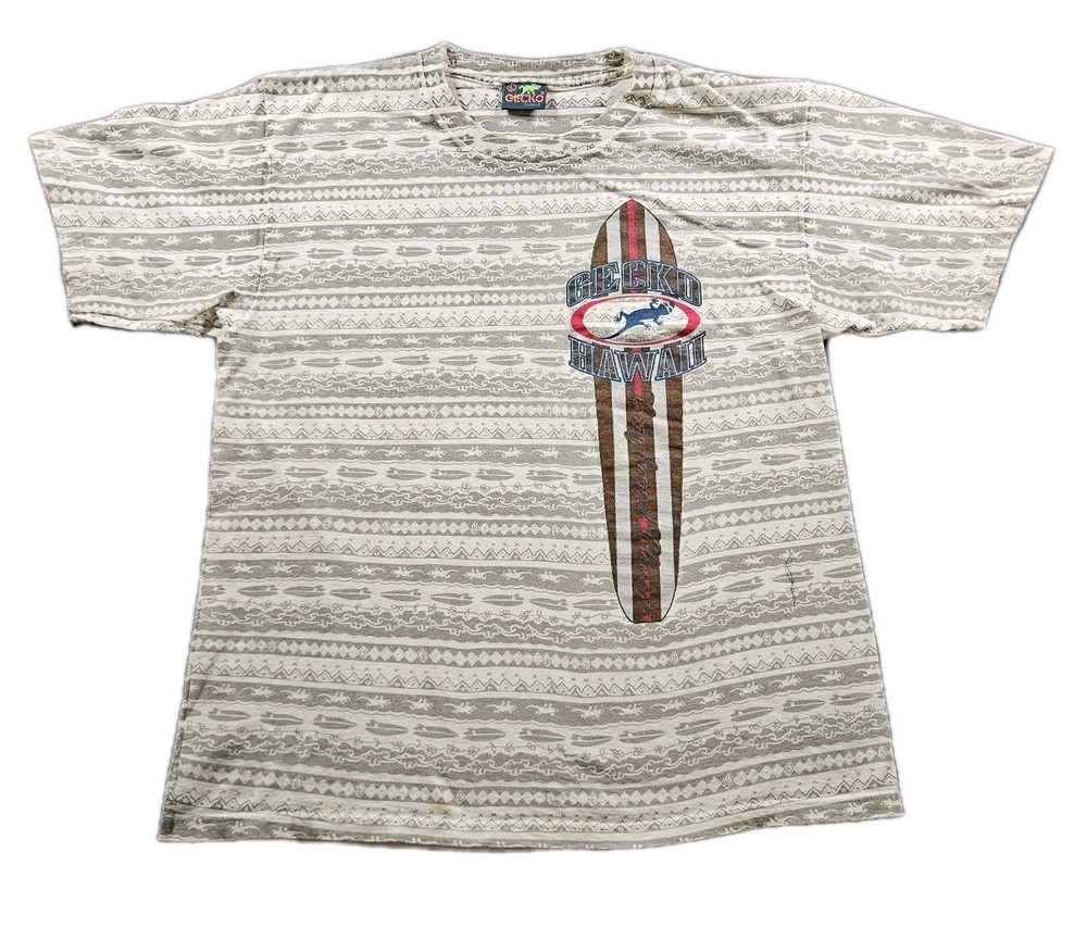 VINTAGE Gecko Hawaii 80s All Over Print T-shirt Made In USA Size L FAST SHIPPING