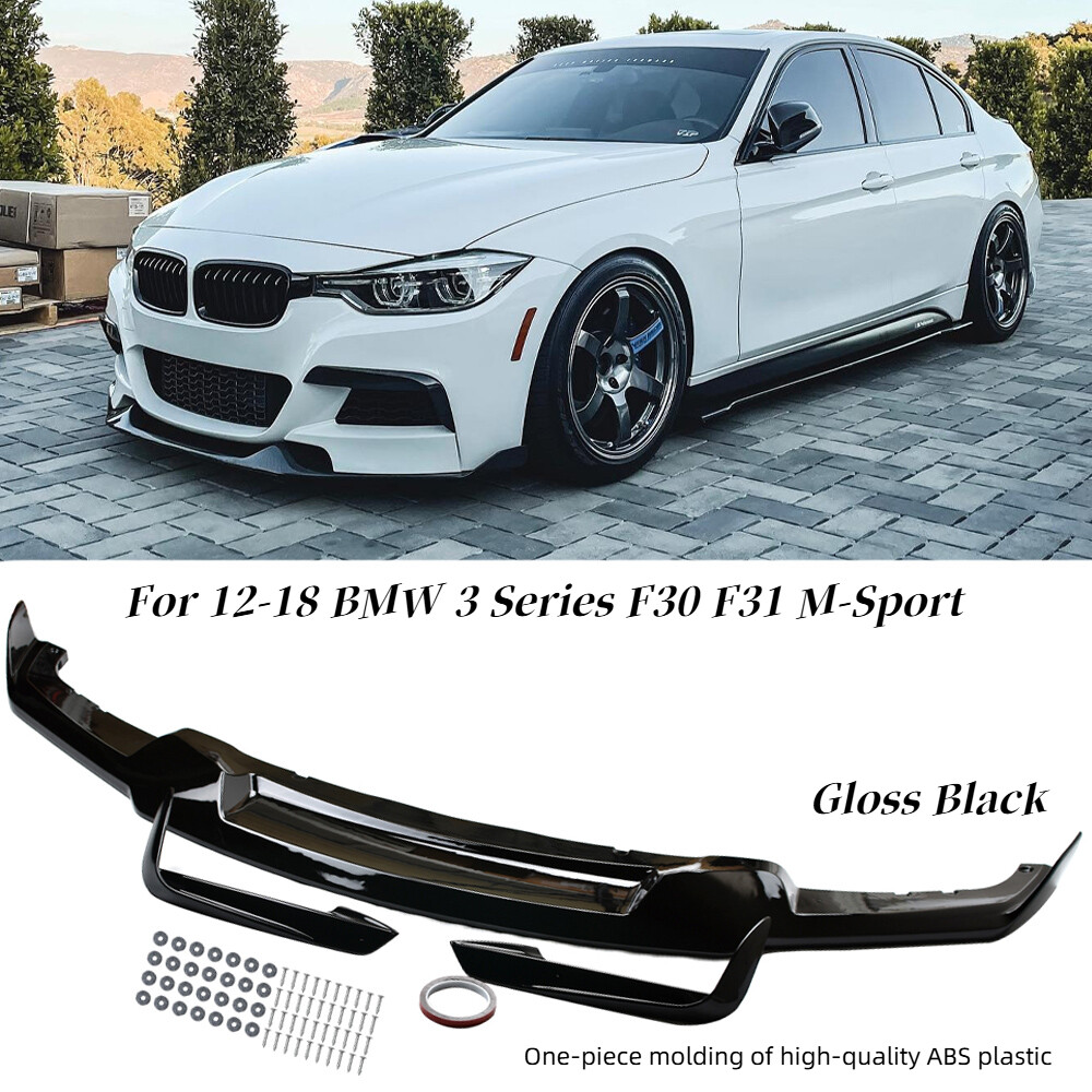 Glossy Black One-piece Front Lip+ Bumper Fang For 2012- 2018 BMW F30 F31 M-Sport