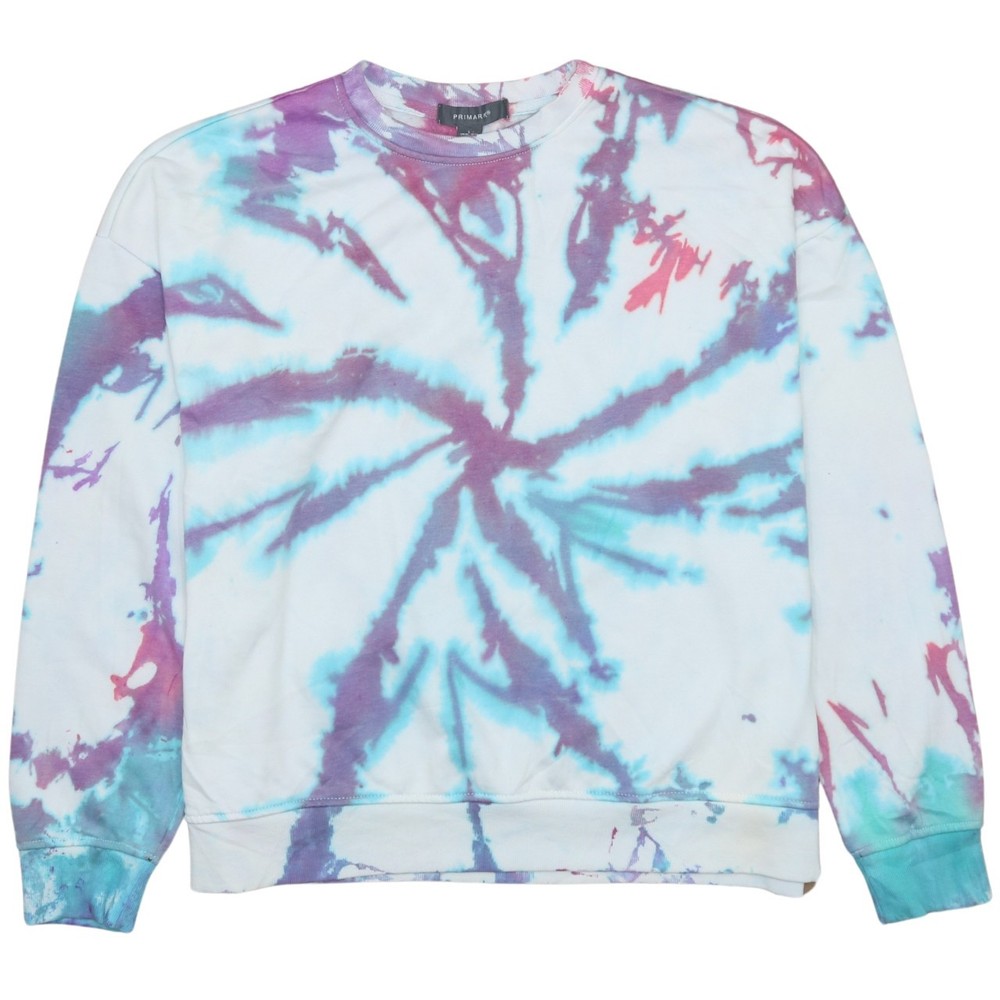 Primark Womens Sweatshirt White Tie Dye Cotton Crew Neck Relaxed Pullover L