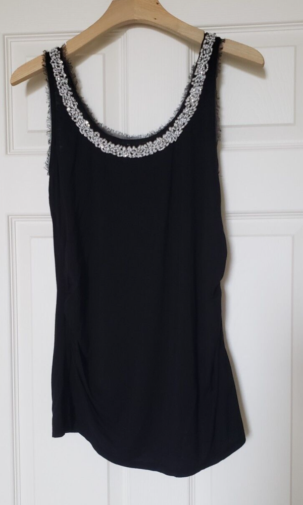 White House Black Market Women's Black Beaded Neck Sleeveless Top - size Large