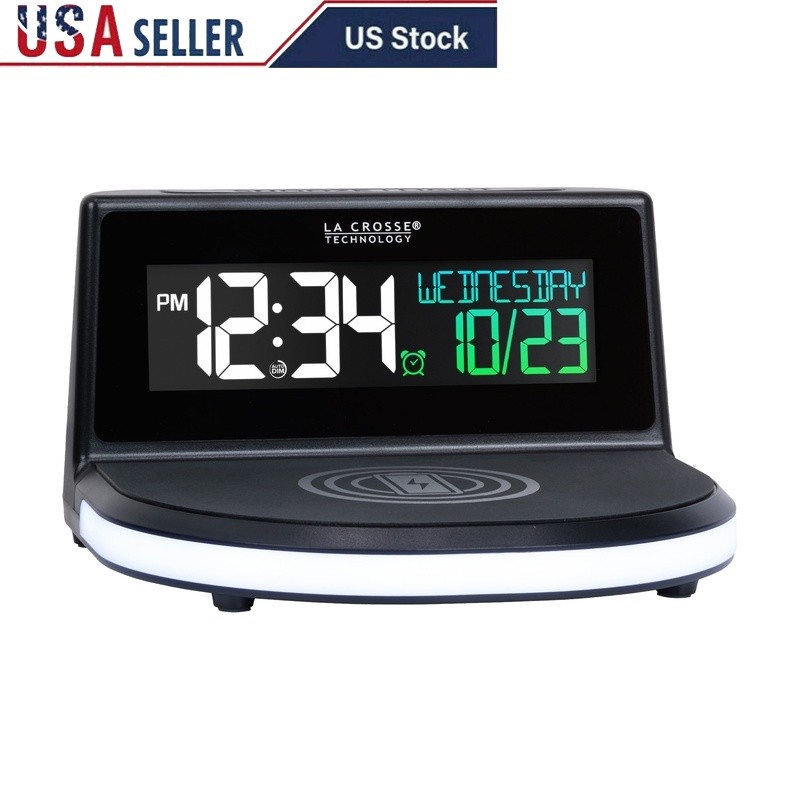 Wireless Charging Alarm Clock with LED Display USB Port Snooze and Temperature