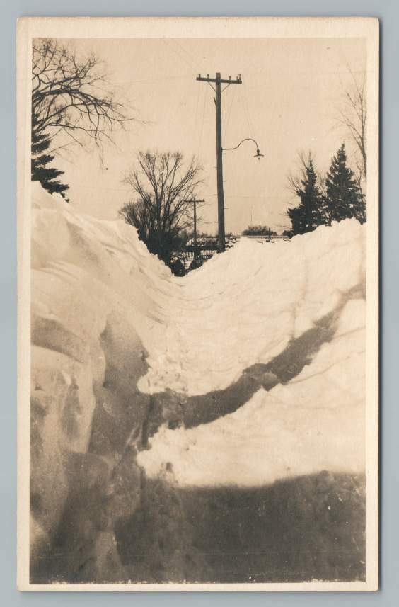 Dug-Out Shoveled Snowy Sidewalk RPPC Antique Winter Real Photo Postcard 1910s