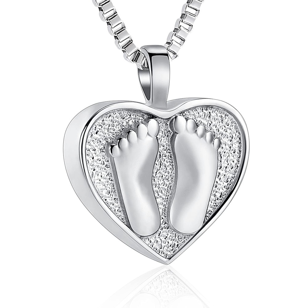 Always In My Heart Baby Feet Ashes Keepsake Urn Pendant Necklace for Cremation