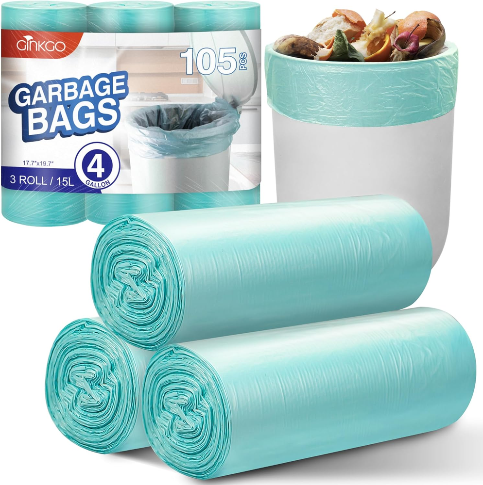 105 Count Small Garbage Bags, 4 Gallon Trash Bag for Bathroom, Mini Trash Bags,