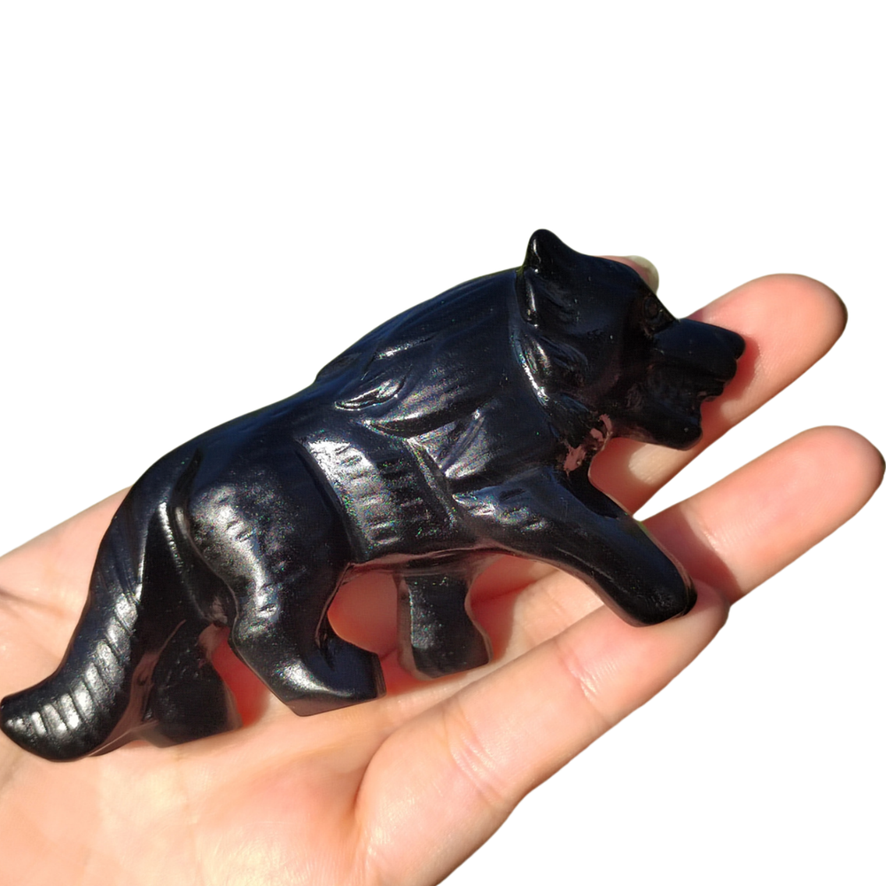 4 Inch Carved Obsidian Wolf Skull Crystal for Healing and Energy