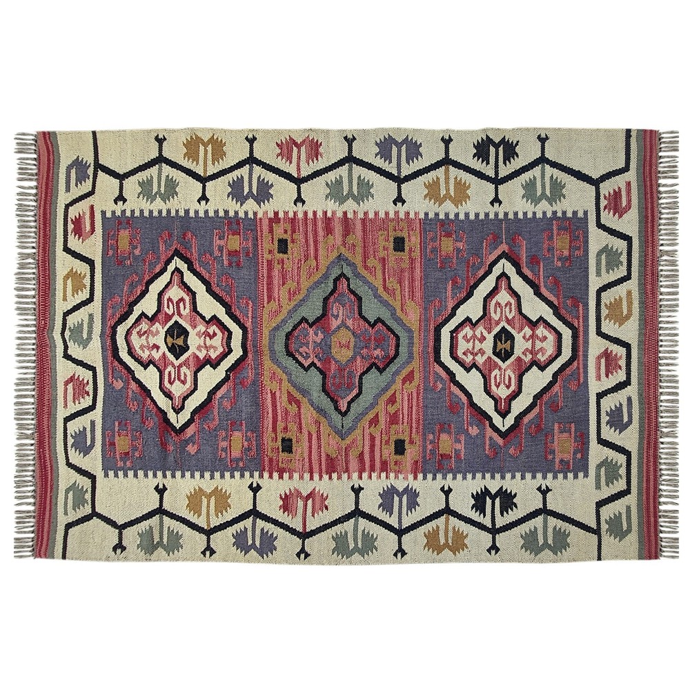 Washable Flatweave Wool Jute Kilim Rug Carpet 4x6 ft Bedroom or Living Room