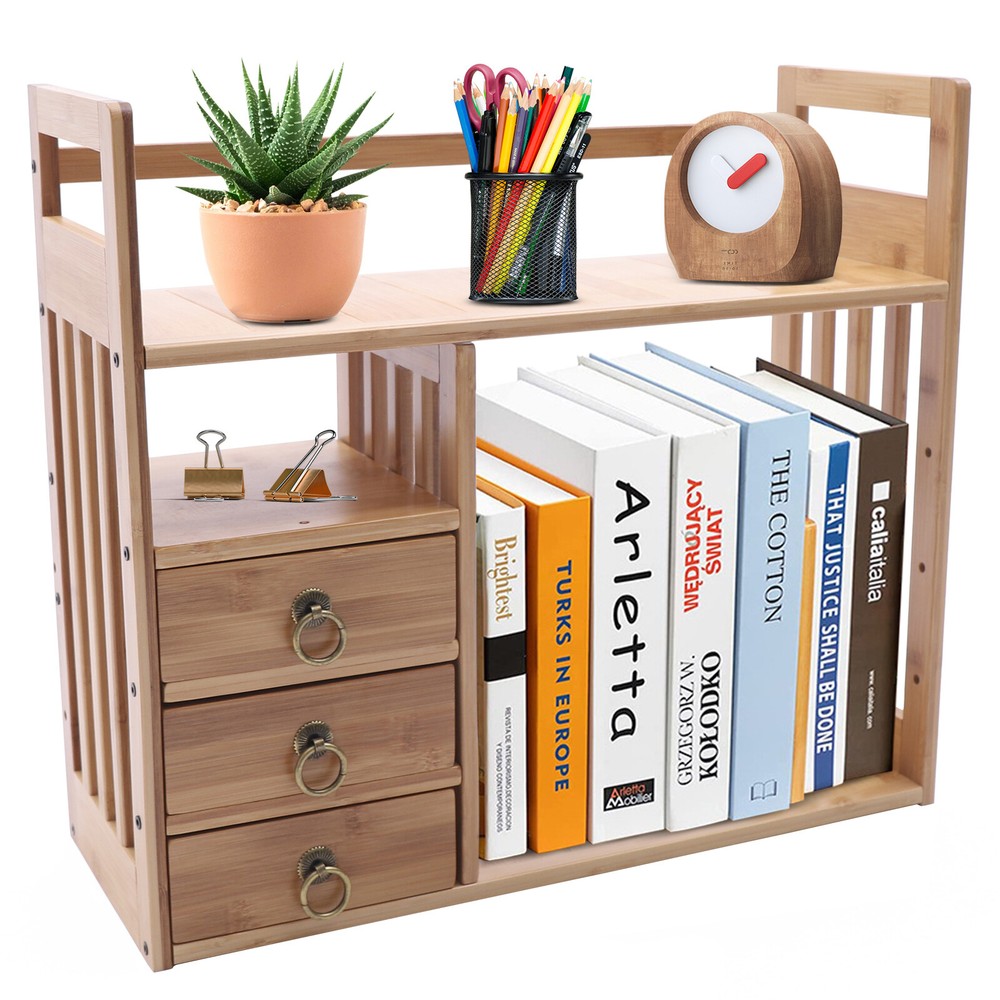 Bamboo Desktop Bookshelf Organizer Rack for Display & Storage  