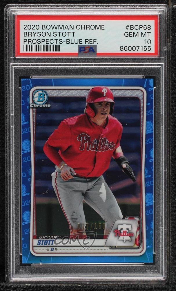 2020 Bowman Chrome Prospects Blue Refractor /150 Bryson Stott PSA 10 GEM MT