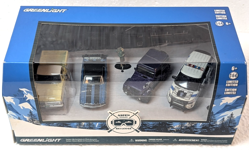 GREENLIGHT DIORAMA Set ASPEN SKI LODGE Mustang F-100 Jeep Green Machine Sealed