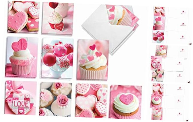 20 Assorted Valentine's Day Note Cards Bulk Box Set 4x5.12 Inch Blank Inside
