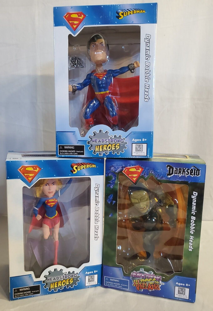 Lot of 3 DC Comics Headstrong Heroes BobbleHeads - Superman, Supergirl, Darkseid