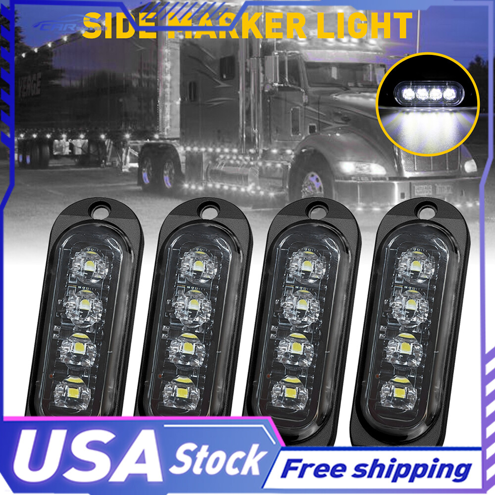 4x Waterproof White 4LED Marker Side Light RV Trailer Truck Clearance Light Lamp