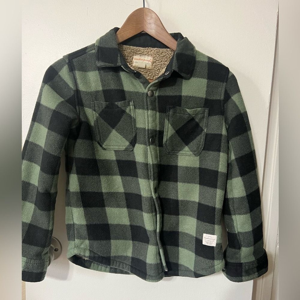 Weatherproof Vintage Boys Sherpa-Lined Flannel Jacket SzS (7/8) Green/Black I