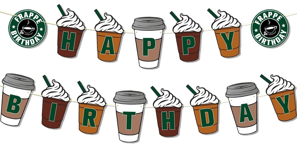 Coffee Party Decorations Frappe Happy Birthday Banner Coffee Cafe Birthday Pa...