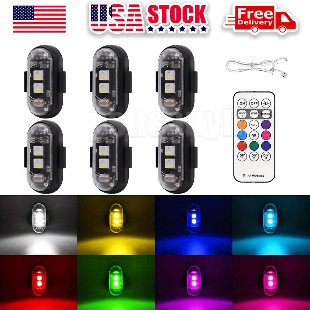 6PACK Motorcycle LED RGB Warning Light Car Flash Signal Drone Strobe Light