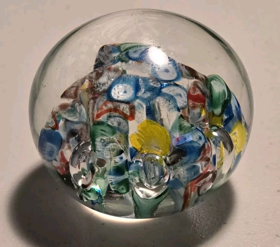 Vintage Murano Millefiori Glass Paperweight Multicolor 3