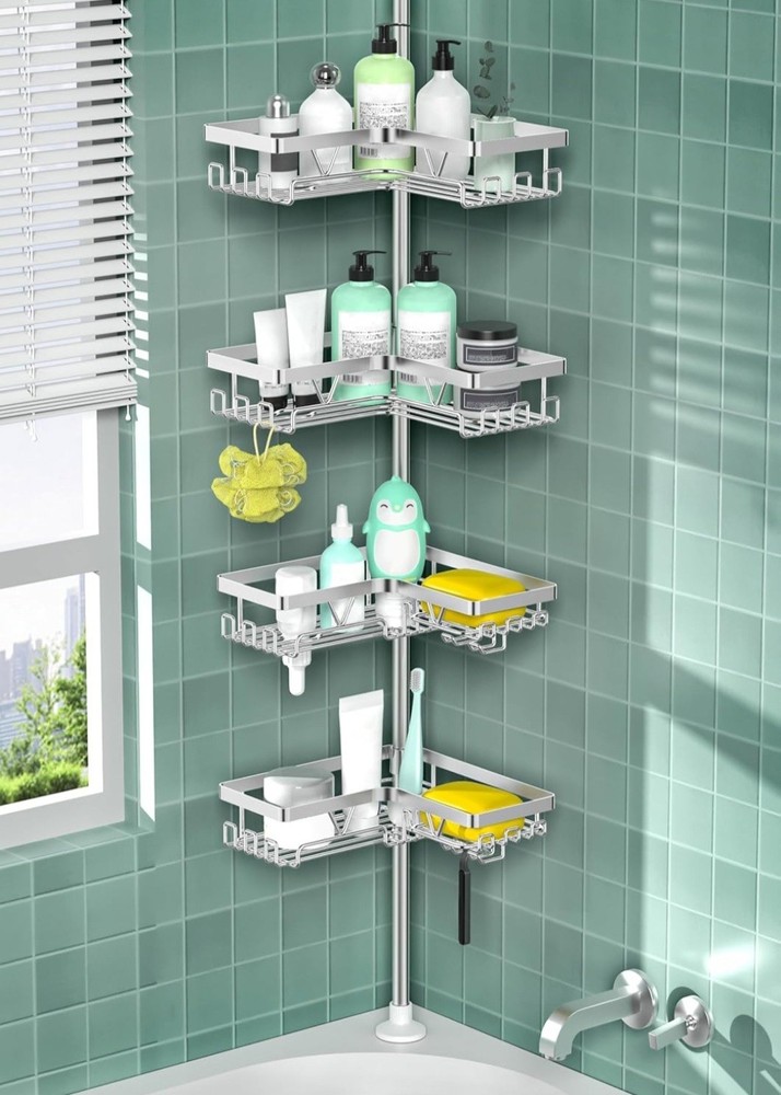 Shower Caddy Tension Pole - Corner Shower Shelves with Soap Holder Bathroom...