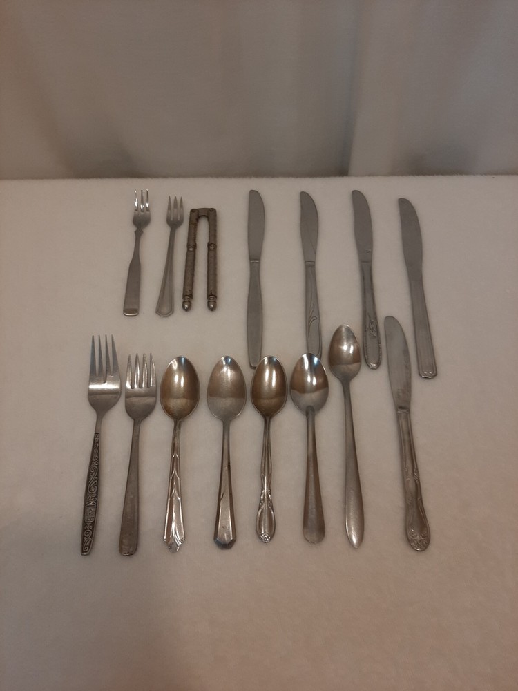 Винтажный смешанный лот столовые приборы из нержавеющей стали 15 предметов рукоделие кемпинг вилки ножи