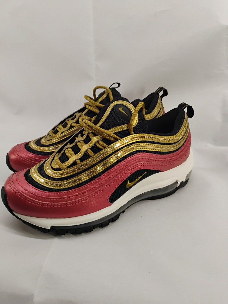 Women's Nike Air Max 97 Red Gold Sequins Black Size 7- Good  Condition