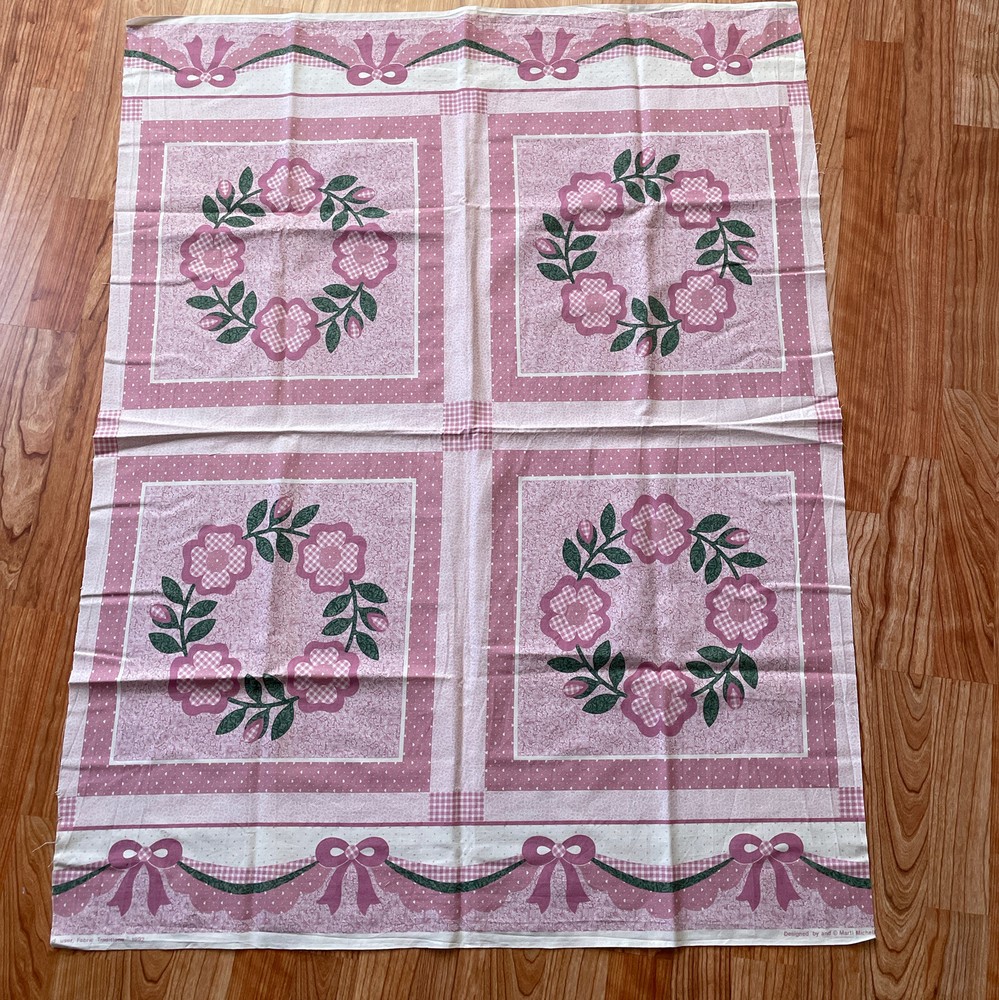 pink floral wreath heart patchwork panel marti mitchell