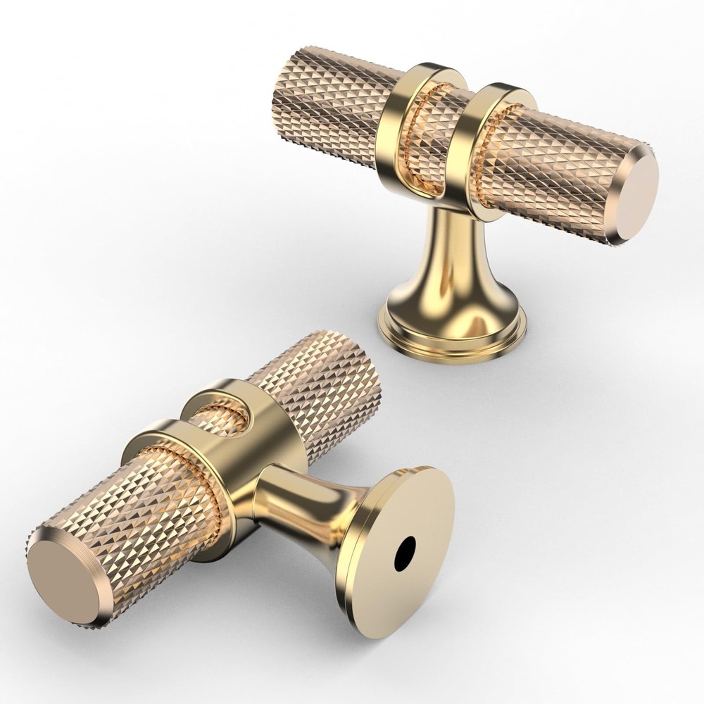 10 Pack 2 Inch Brushed Gold Knurled Kitchen Knobs - Gold Drawer Knobs for Cab...