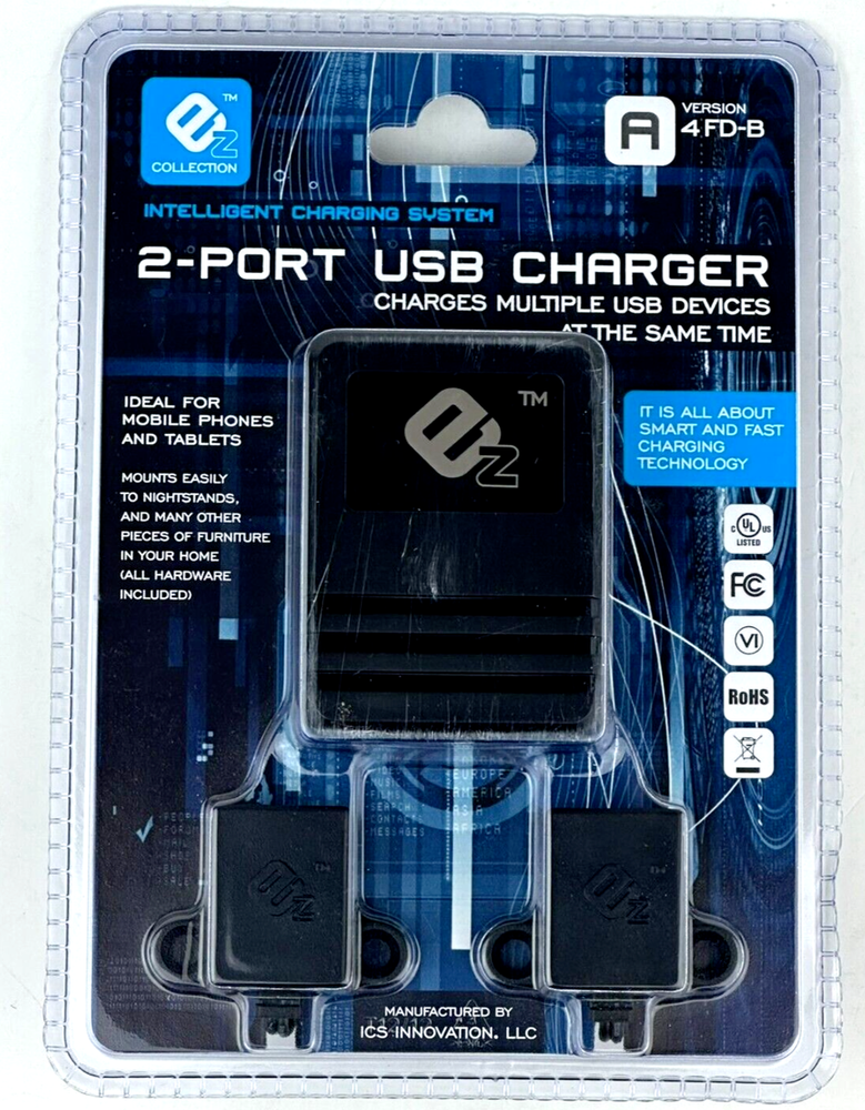 EZ Collection 2-Port Smart USB Charger A4FD-B Fast Intelligent Charging System  