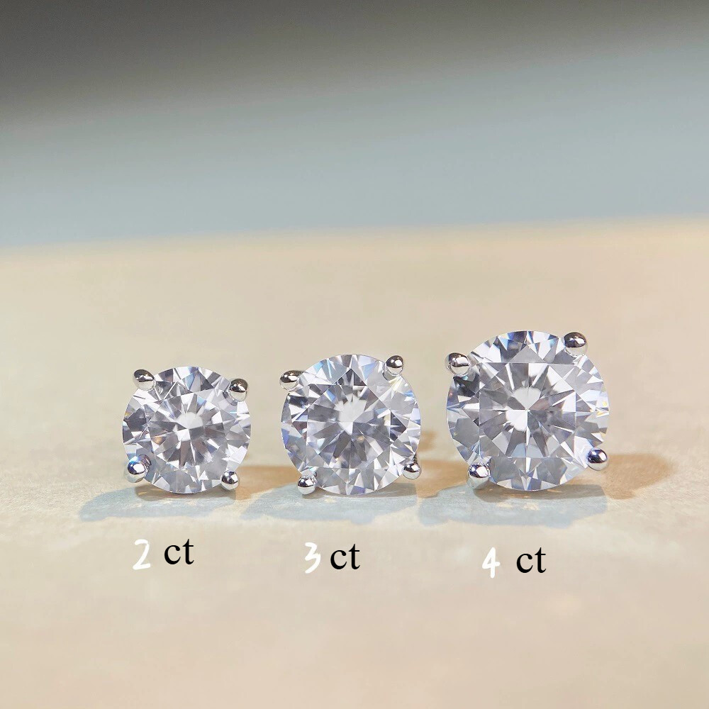 4ct Round Cut Lab Moissanite Stud Earrings 14k Gold Plated 6-10mm