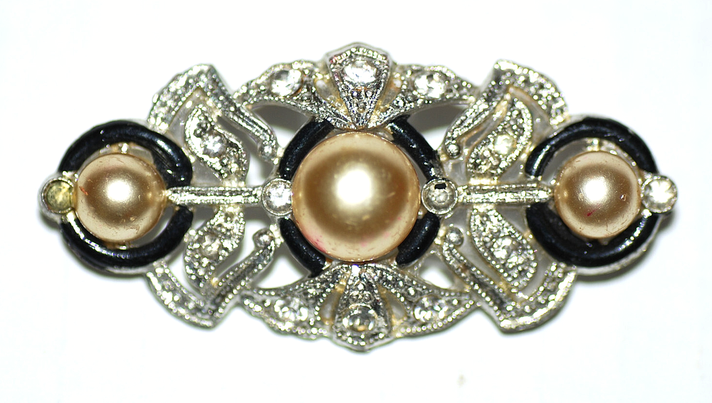 1950's Fancy Faux Pearl Rhinestone Brooch Pin Wine Glass Marking Costume Jewelry