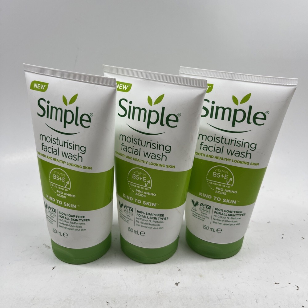 Lot of 3 Simple Kind To Skin Moisturising Facial Wash 5.07oz - New