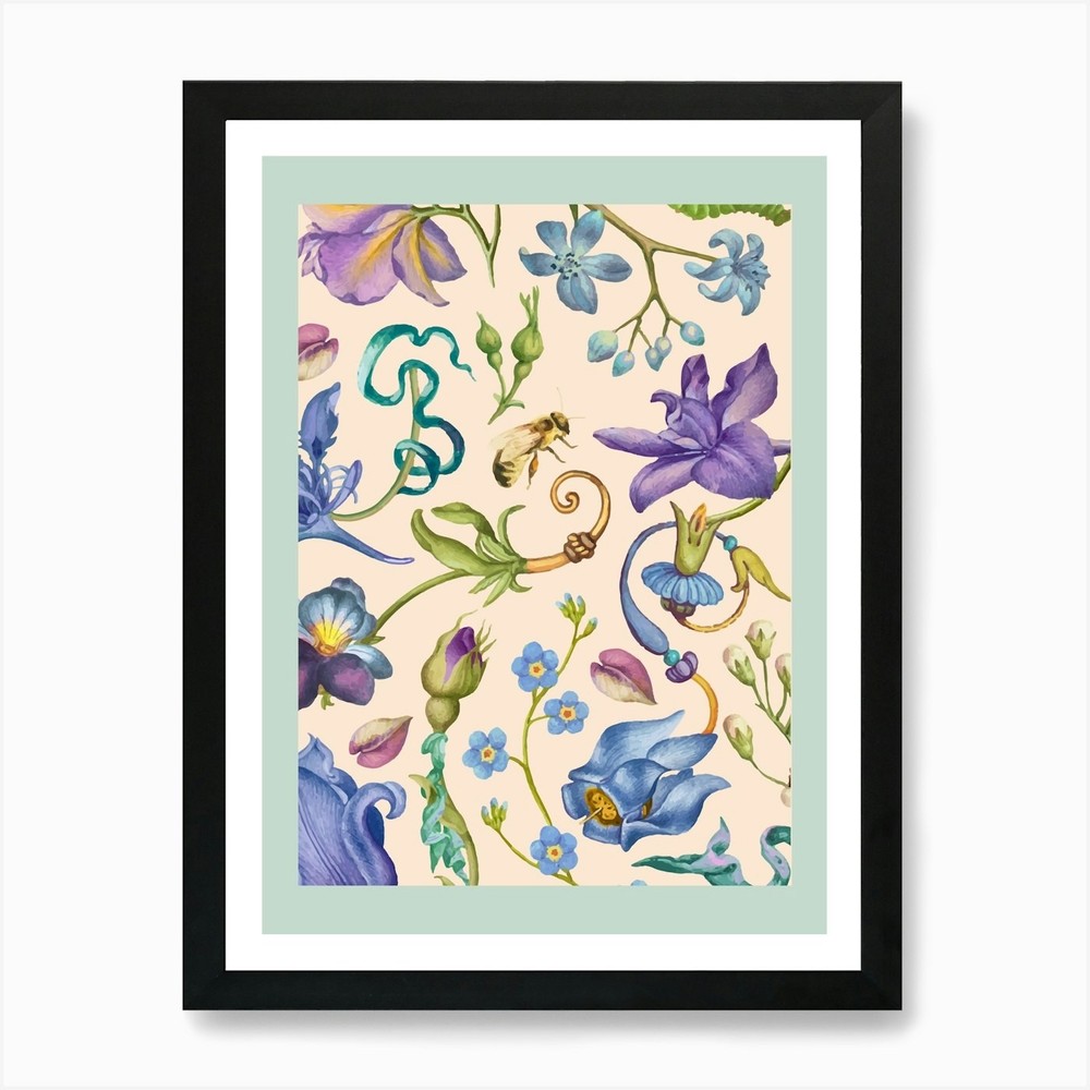 Flowers And Bees Art Print Framed Wall Art Poster Canvas Print Picture