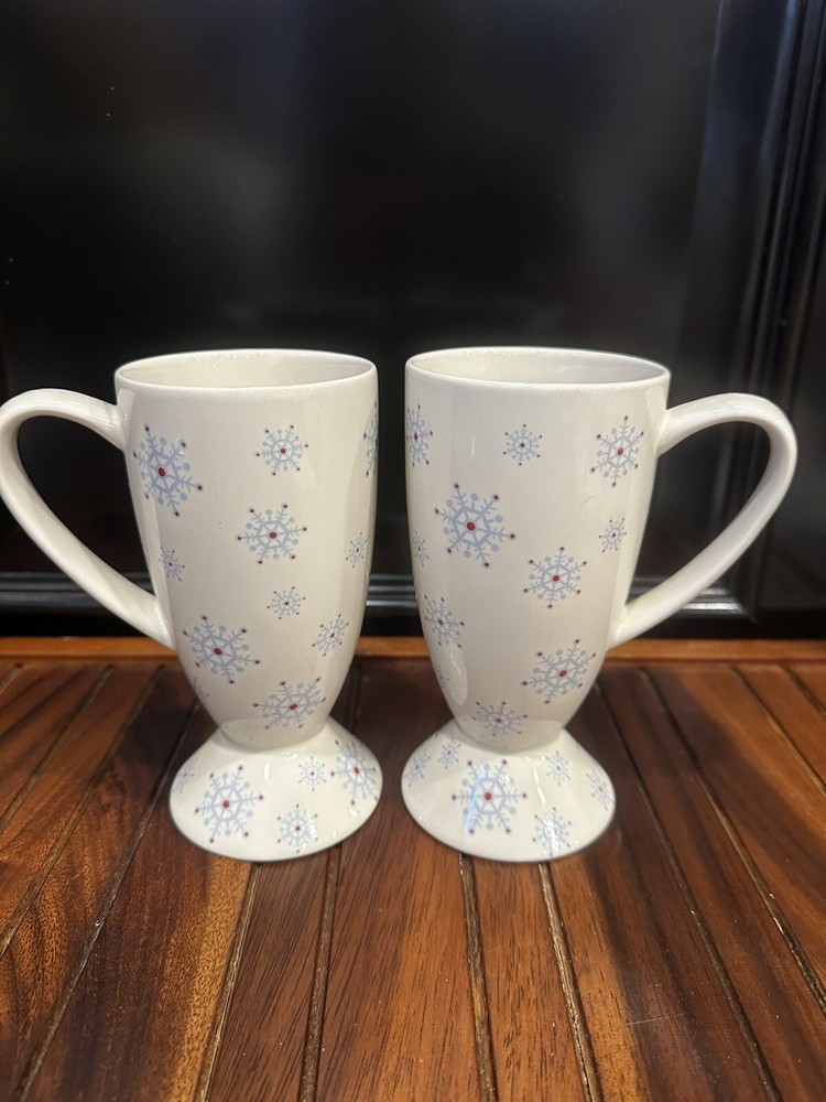 Whittard Chelsea Fine China Cocoa Coffee Mug Blue Snowflake Holiday 2004 Design