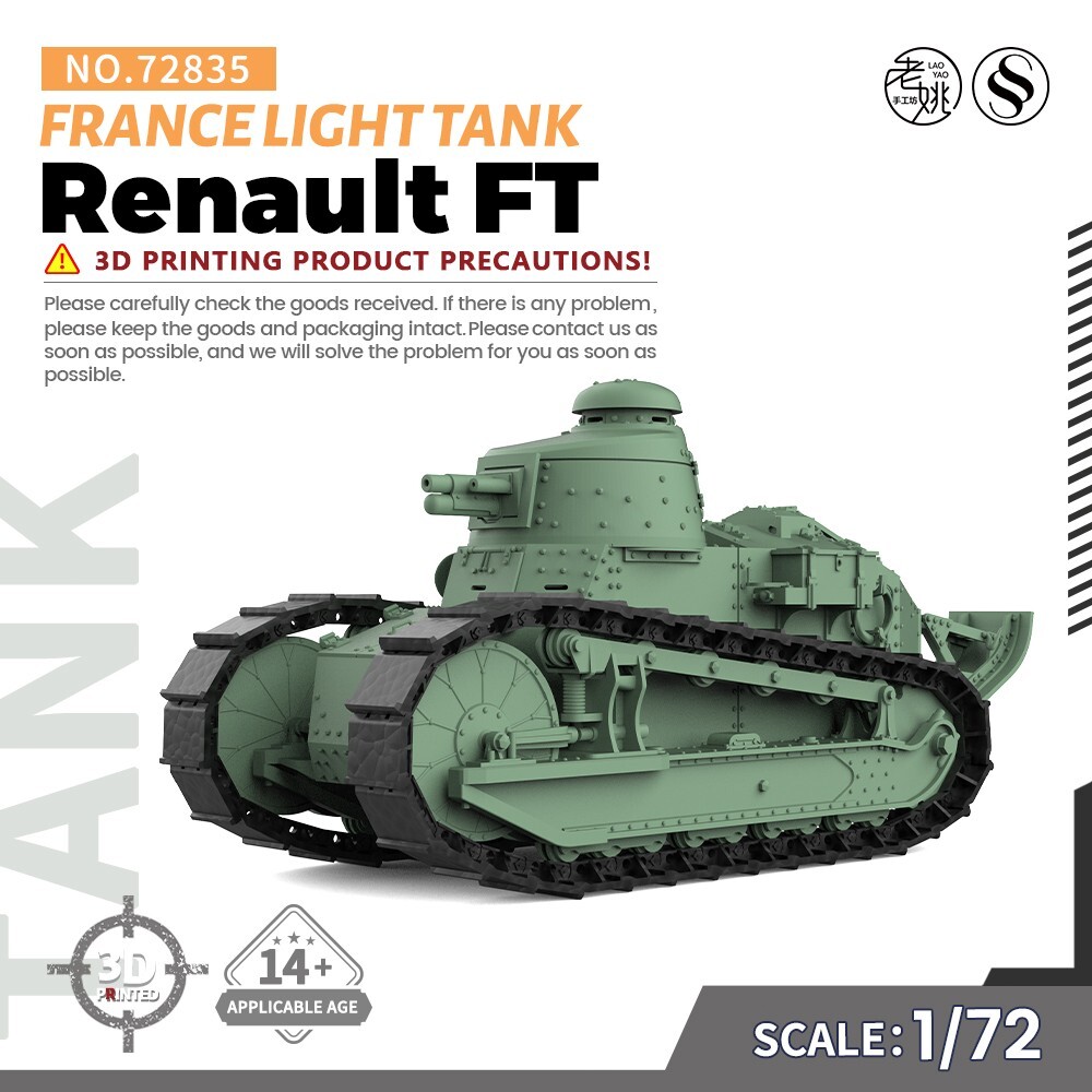 1/72 Scale France Renault FT Light Tank Military Model Kit