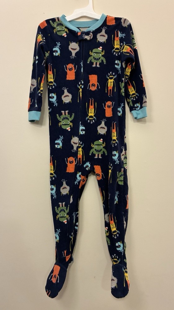 Carters Toddler Boy 1-Piece Colorful Monsters Fleece Zip Long sleeve PJs Navy 4T