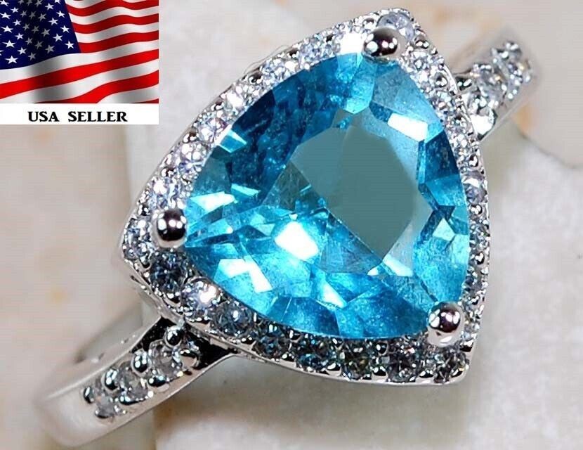 2CT Blue Topaz & White Topaz 925 Solid Sterling Silver Ring Sz 6 UB1-6