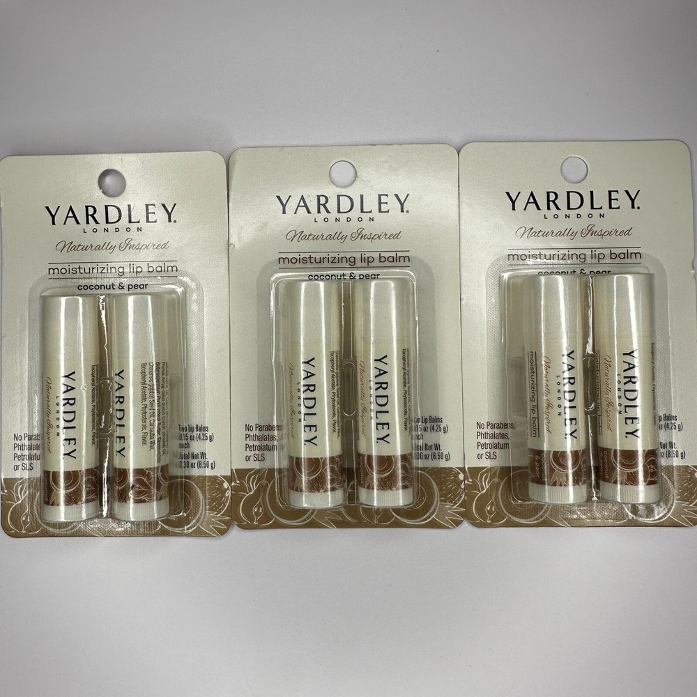 Yardley London Coconut & Pear Lip Balm 3 Pack Moisturizing Paraben Free