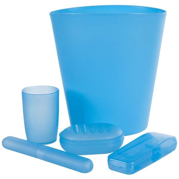 5-Piece Blue Bathroom Accessory Set with Waste Basket