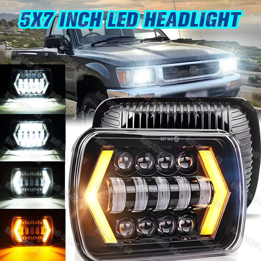 1986-1994 Nissan D21 Pickup LED Headlight H4 Hi-Lo Beam DRL Black 7x6