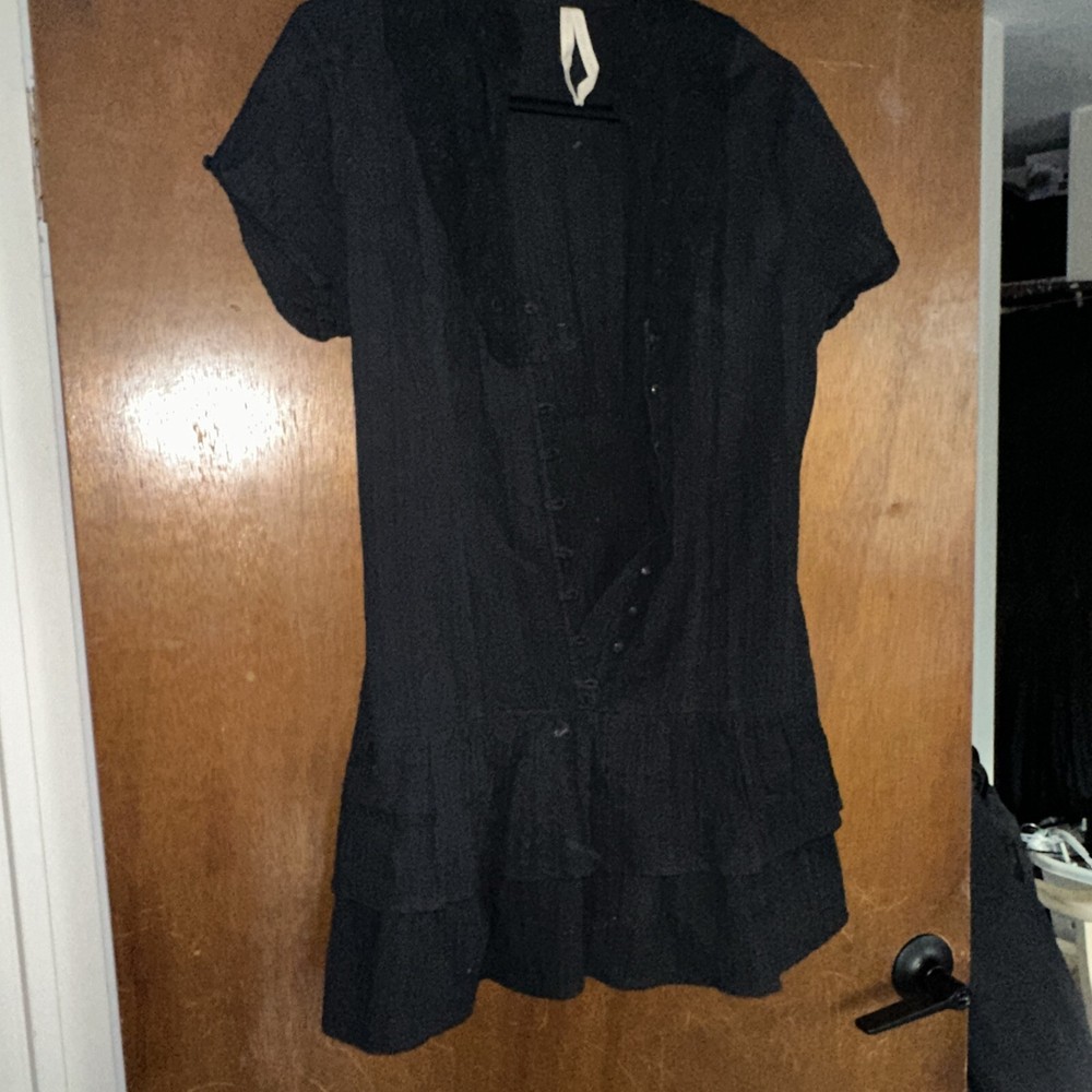 Black Cotton Candy Goth Chic Long Cap Sleeve Blouse L