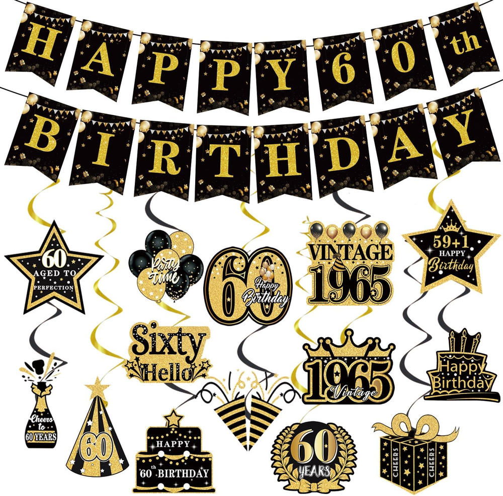 Vintage 60th Birthday Party Decorations Kit - 16PCS Banner Set