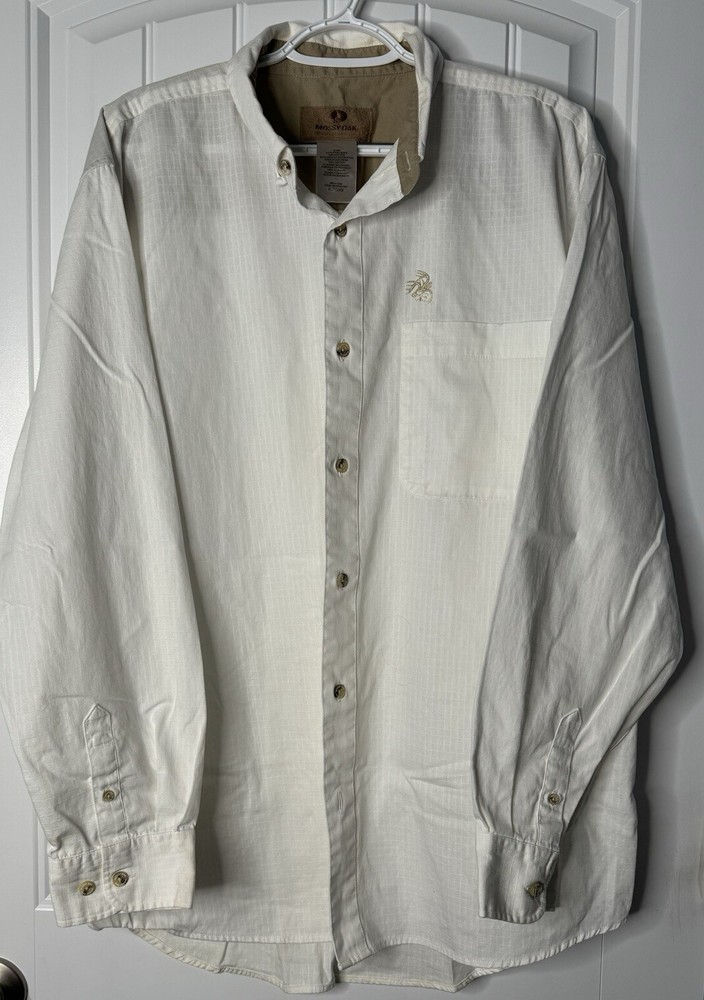 Mossy Oak XLT Button-Down, Long Sleeve, Cream, 100% Cotton