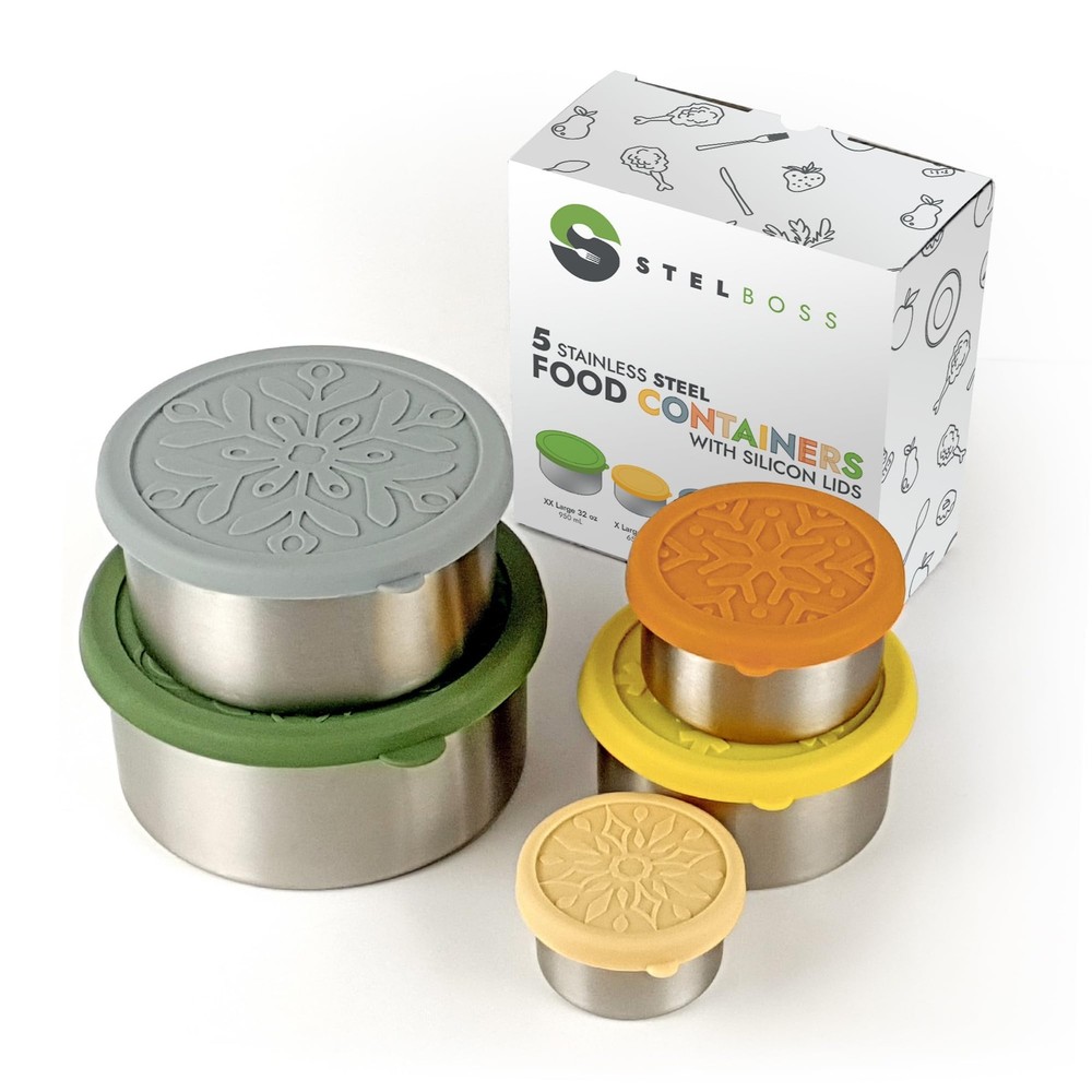 Durable 5-Piece Leakproof Stainless Steel Food Storage Containers with Lids