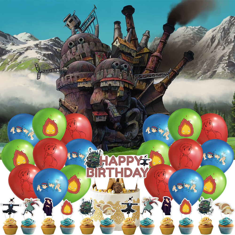 Howl's Moving Castle Party Supplies Set Plates Balloons Cake Toppers Banner Gift