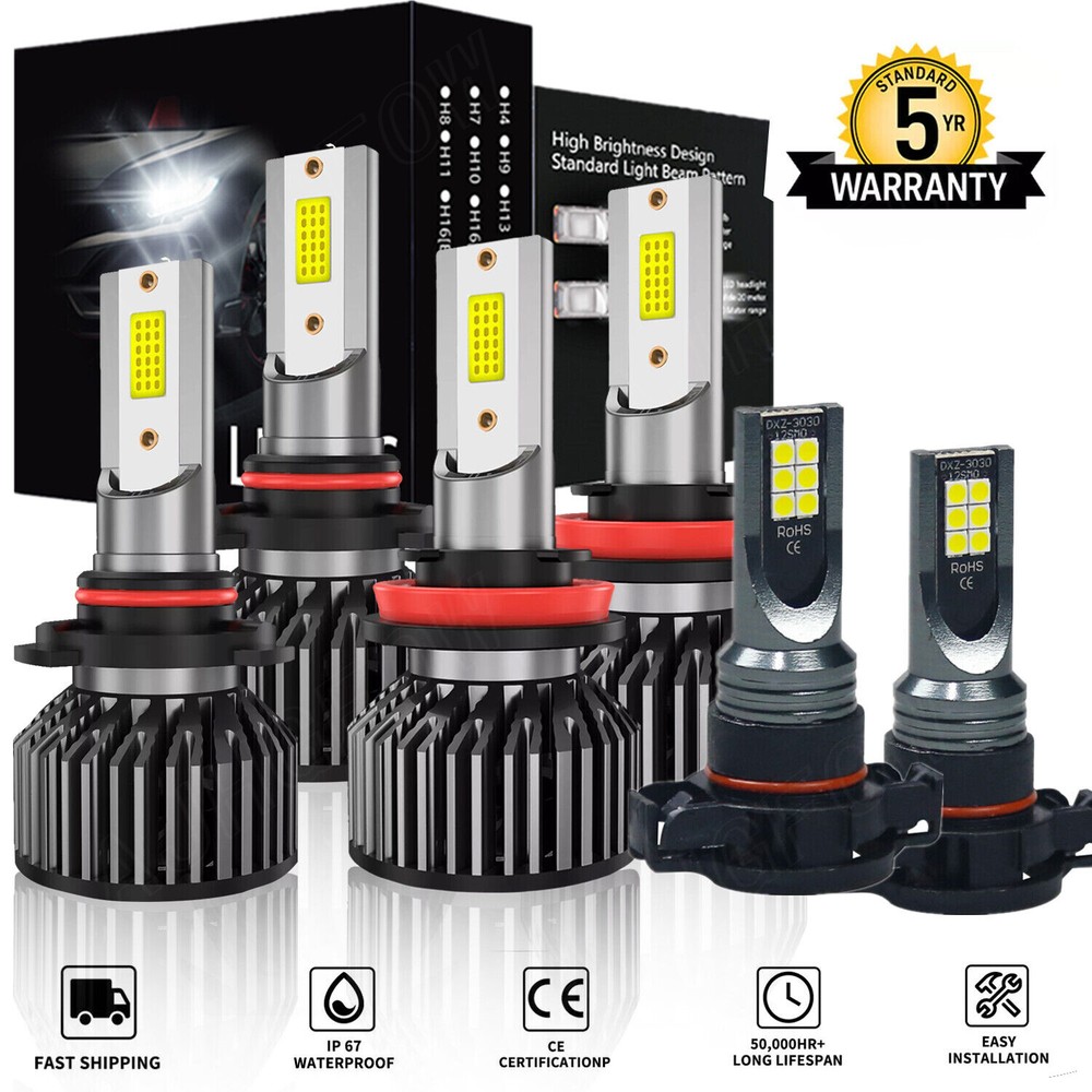 For 2007-2014 Chevy Suburban Tahoe -6x LED Headlight Fog Light Bulbs White 6000k